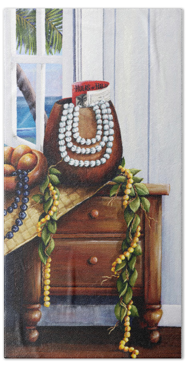 Acrylic Bath Towel featuring the painting Hawaiian Still Life Panel #1 by Sandra Blazel - Printscapes