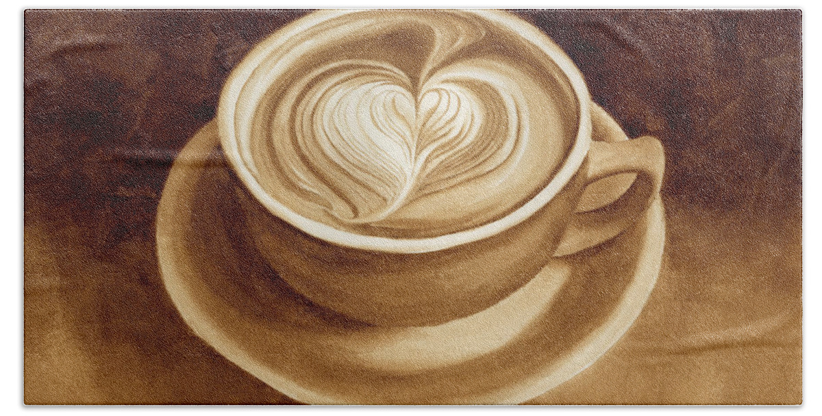 Coffee Art Hand Towel featuring the painting Heart Latte II by Hailey E Herrera