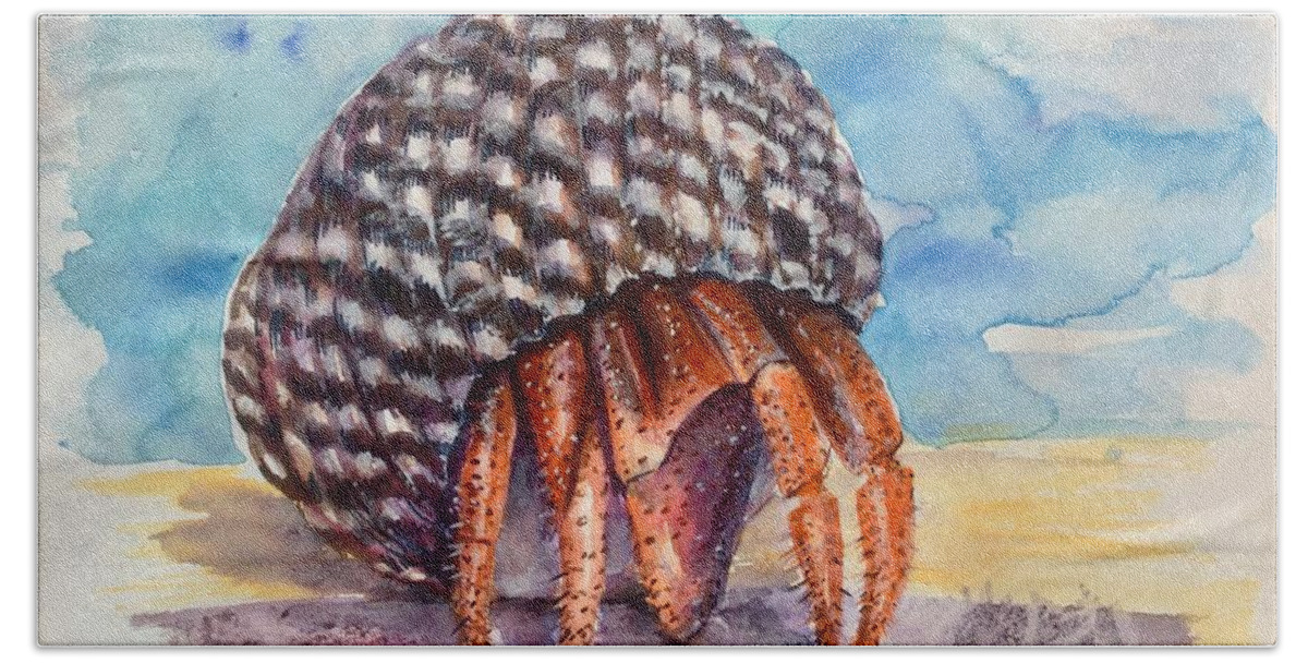 Hermit Crab Hand Towel featuring the painting Hermit crab 4 #1 by Katerina Kovatcheva