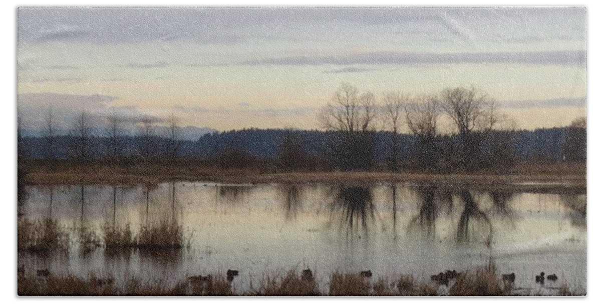Wetland Reflections Bath Towel featuring the photograph January Thaw 2 #1 by I'ina Van Lawick