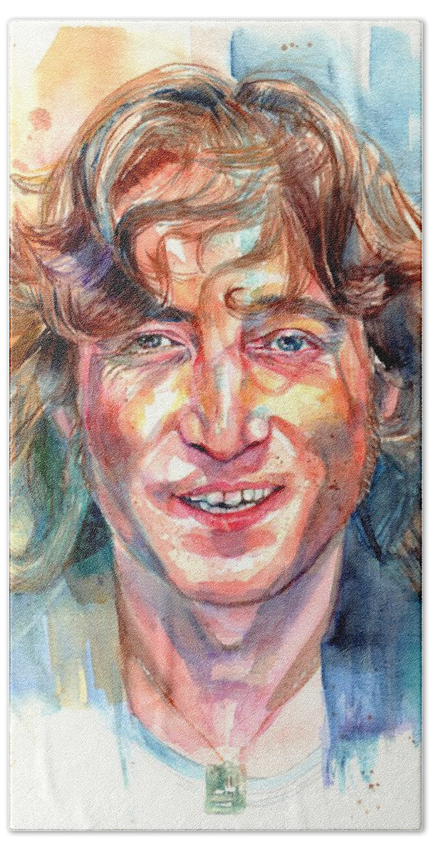 John Lennon Bath Towel featuring the painting John Lennon portrait by Suzann Sines