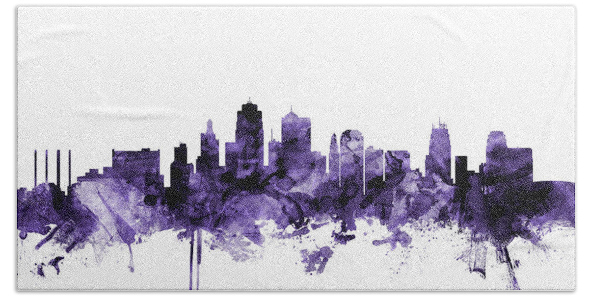 Kansas City Hand Towel featuring the digital art Kansas City Missouri Skyline by Michael Tompsett