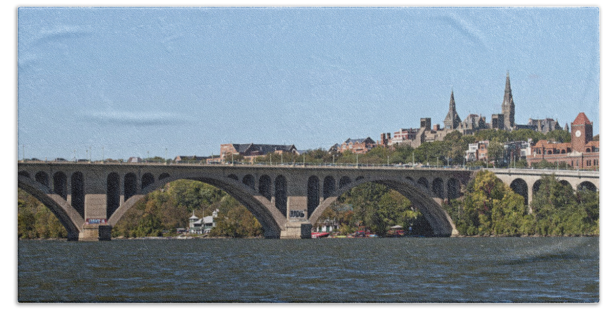 Key Hand Towel featuring the photograph Key Bridge over the Potomac River #1 by Brendan Reals