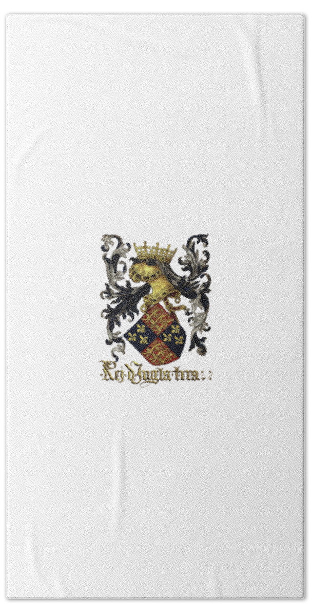 'roll Of Arms Collection By Serge Averbukh Bath Towel featuring the photograph King of England Coat of Arms - Livro do Armeiro-Mor #1 by Serge Averbukh