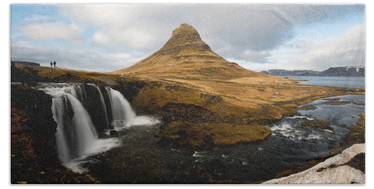 Kirkjufellsfoss Bath Towel featuring the photograph Kirkjufellsfoss waterfalls by Michalakis Ppalis