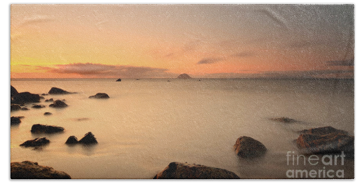 Ailsa Craig Hand Towel featuring the photograph Lendalfoot Sunset #2 by Maria Gaellman