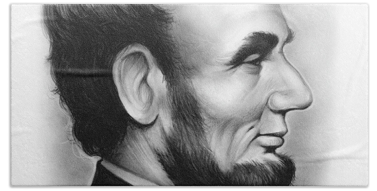 Lincoln Hand Towel featuring the drawing Lincoln by Greg Joens