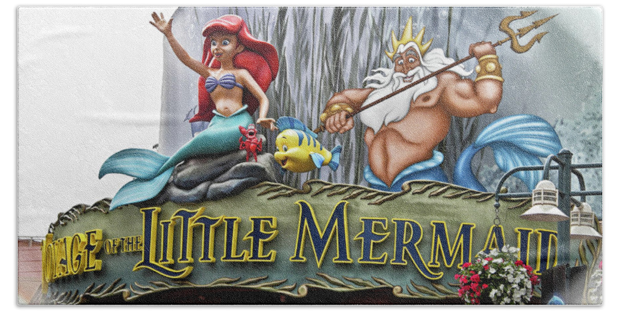 Magic Kingdom Bath Towel featuring the photograph Little Mermaid Signage MP by Thomas Woolworth