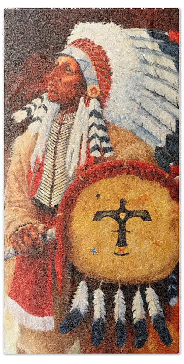 Lone Elk Bath Towel featuring the painting Lone Elk, Sioux Chief by ML McCormick