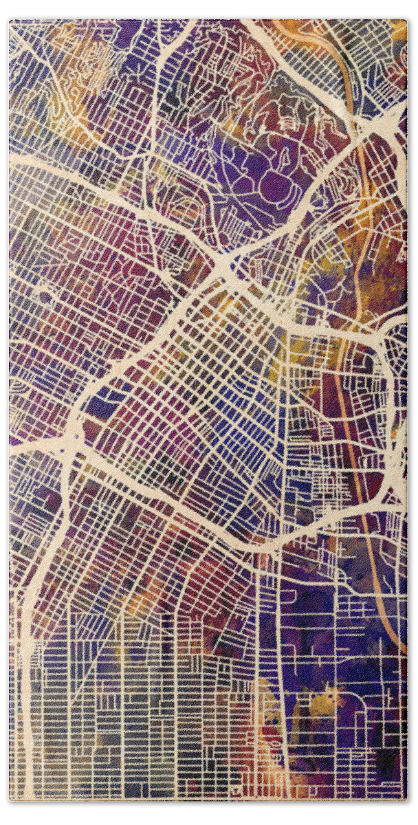 Los Angeles Bath Towel featuring the digital art Los Angeles City Street Map #1 by Michael Tompsett