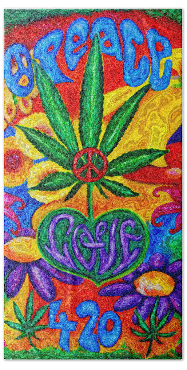 420 Hand Towel featuring the painting Love and Peace #1 by Diana Haronis