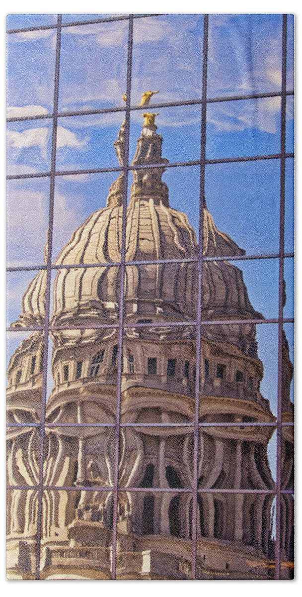 Madison Hand Towel featuring the photograph Madison Capitol Reflection #1 by Steven Ralser