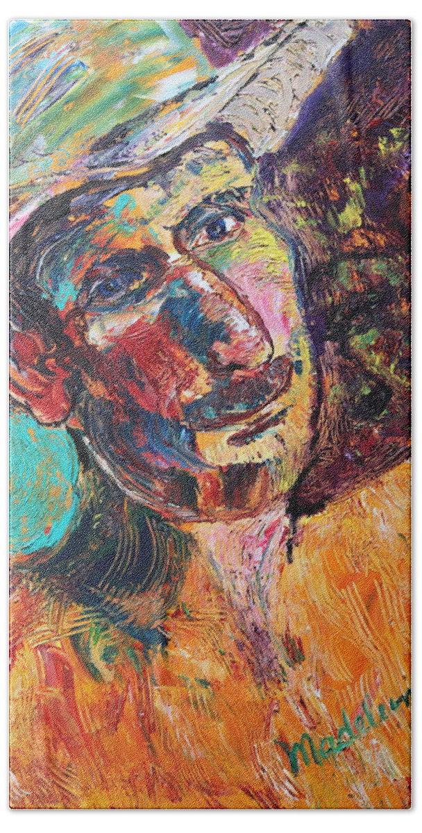 Portrait Bath Towel featuring the painting Man in the sun by Madeleine Shulman