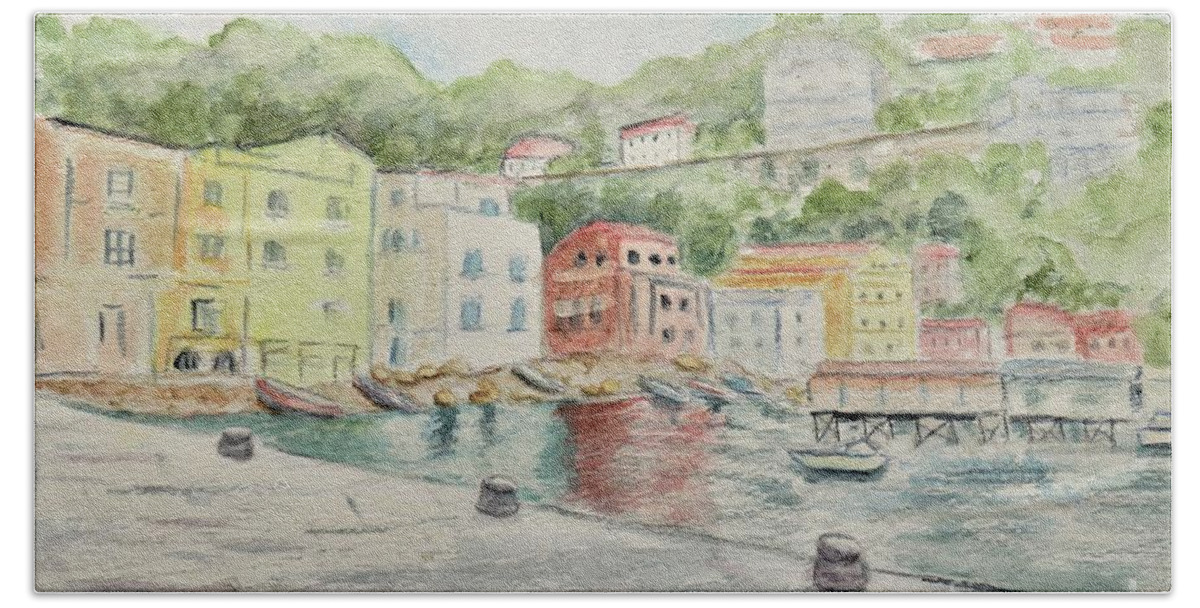 Marina Hand Towel featuring the painting Marina Grande, Sorrento #2 by Laurie Morgan