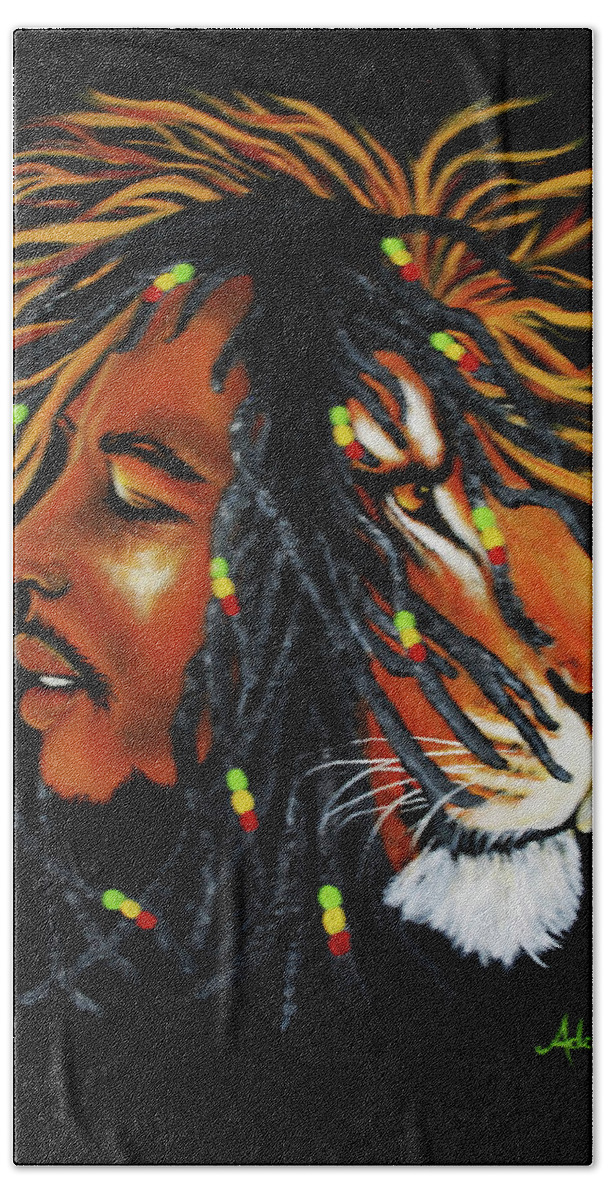 Bob Marley Bath Towel featuring the painting Marley #1 by Adele Moscaritolo