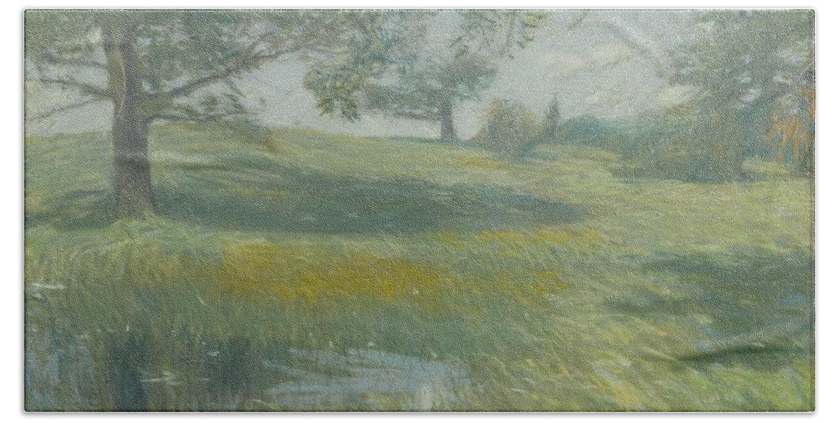 Frederick Childe Hassam (american Bath Towel featuring the painting Meadows #1 by MotionAge Designs