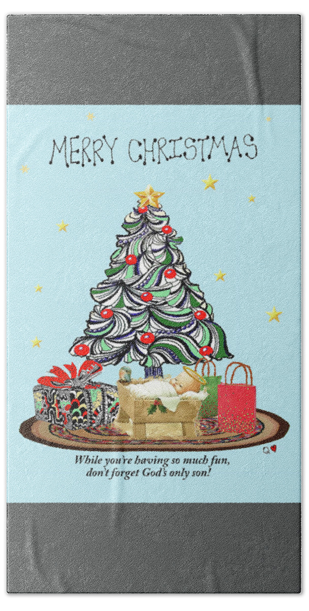 Christmas Hand Towel featuring the drawing Merry Christmas #2 by Quwatha Valentine