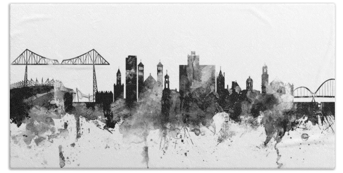City Hand Towel featuring the digital art Middlesbrough England Skyline #1 by Michael Tompsett