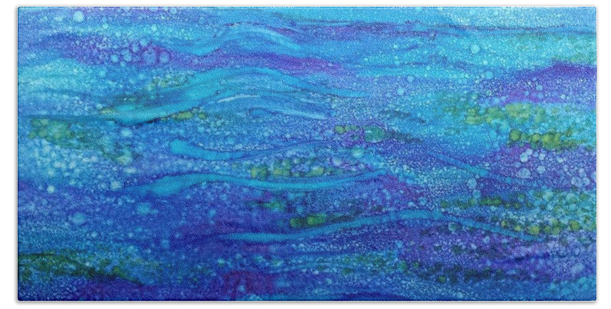 Alcohol Ink Prints Hand Towel featuring the painting Midnight Swim by Betsy Carlson Cross
