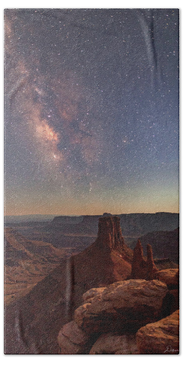 Moab Hand Towel featuring the photograph Milky Way at Twilight - Marlboro Point #2 by Dan Norris