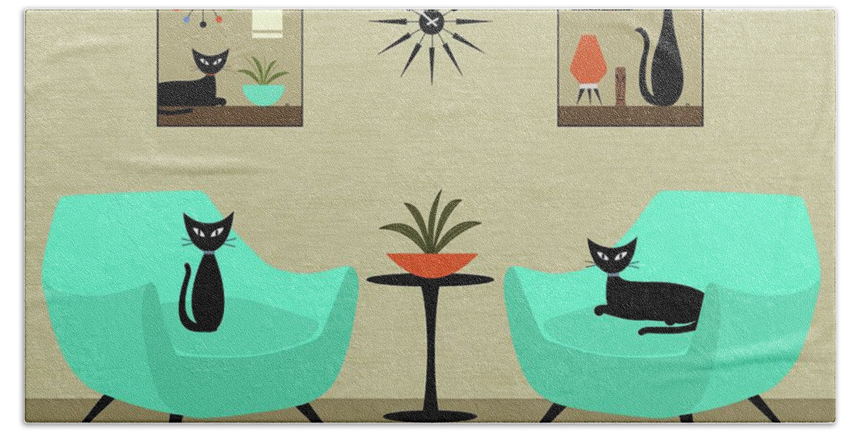  Bath Towel featuring the digital art Mini Tabletop Cats #1 by Donna Mibus