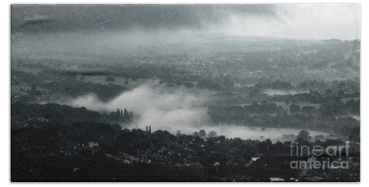 Airedale Bath Towel featuring the photograph Misty morning in Ilkley by Mariusz Talarek
