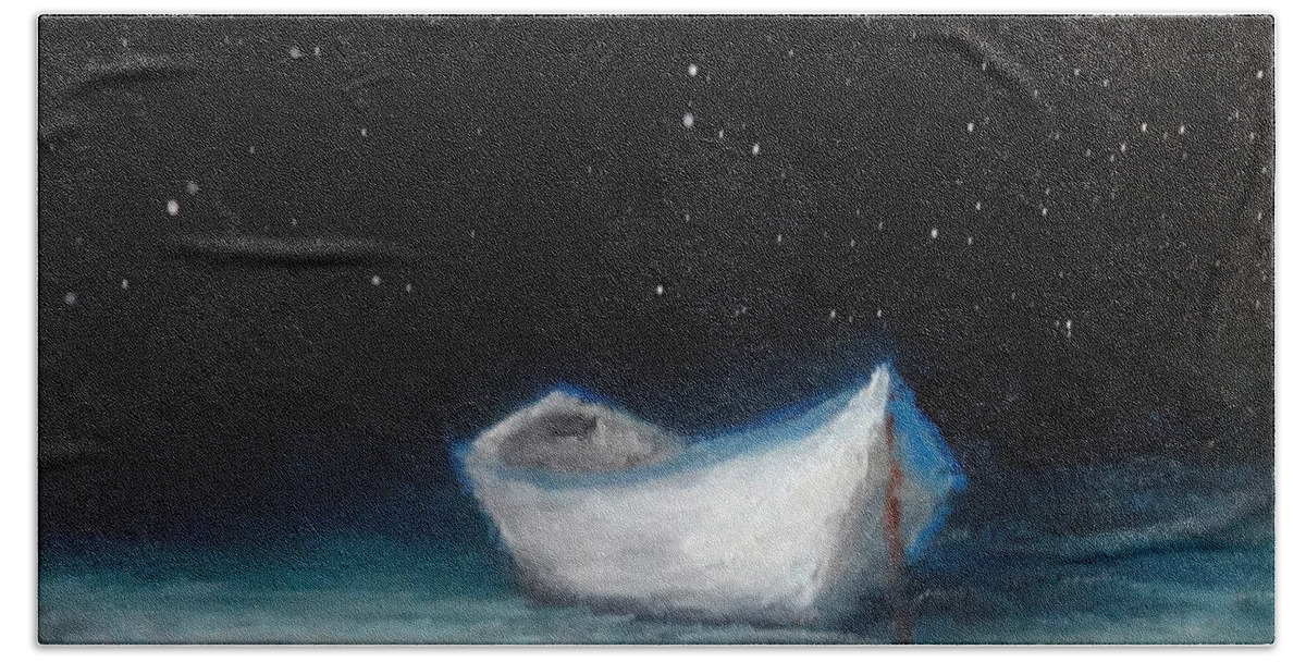 Boat Bath Towel featuring the painting Moonlit #1 by Fred Wilson