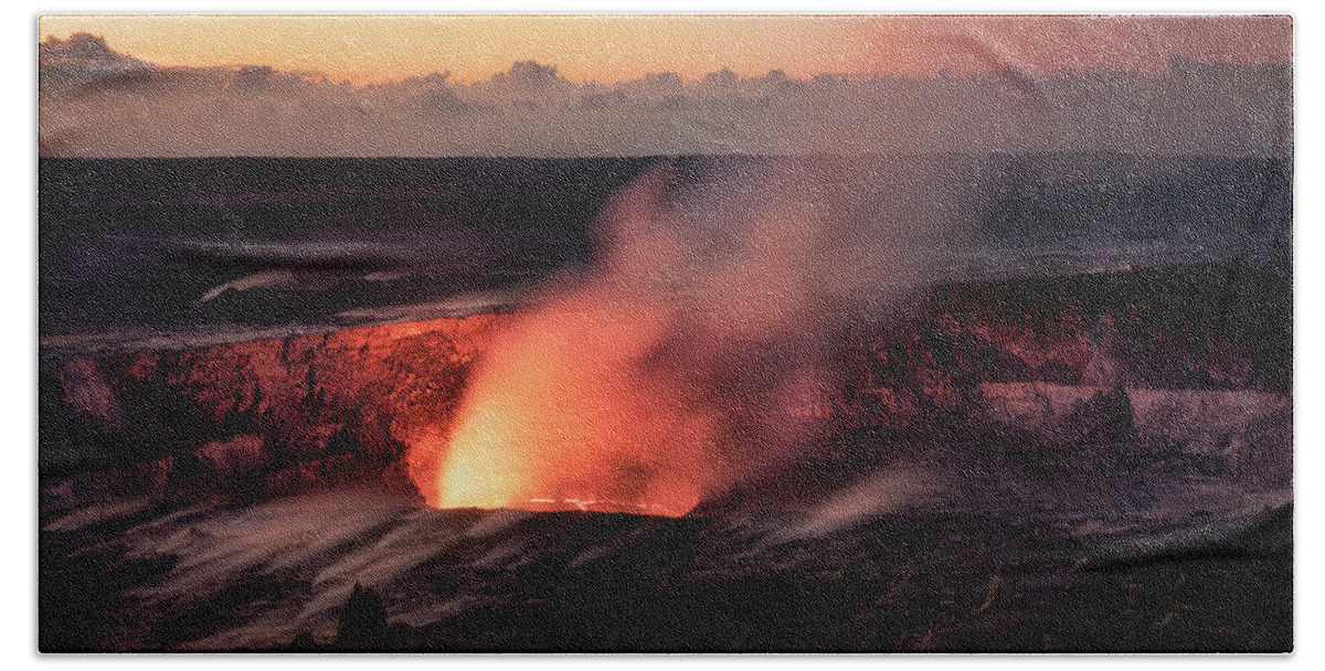 Halemaumau Crater Bath Towel featuring the photograph Morning Eruption by Nicki Frates