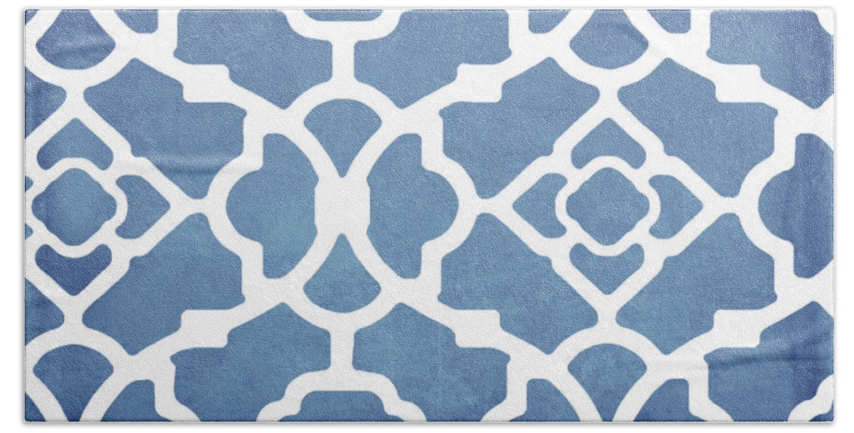 Blue Pattern Bath Sheet featuring the painting Moroccan Blues by Mindy Sommers