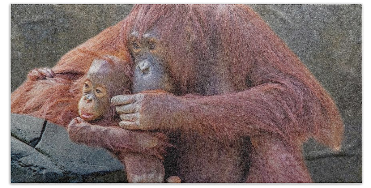 Orangutan Hand Towel featuring the digital art Motherhood 4 #1 by Larry Linton