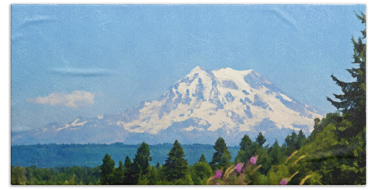 Mountain Hand Towel featuring the photograph Mount Rainier Watercolor by Tatiana Travelways