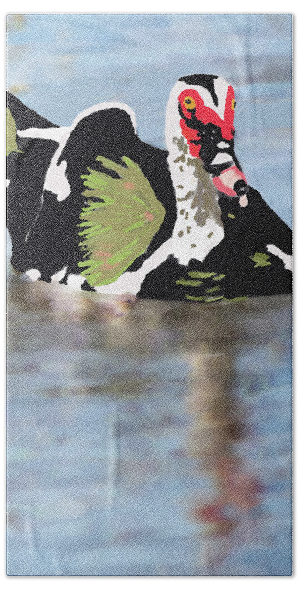 Duck Hand Towel featuring the painting Muscovie Duck #1 by Rosalie Scanlon