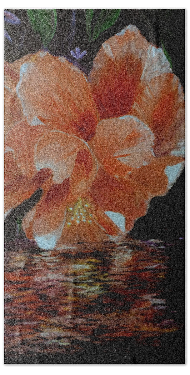 Flowers Hand Towel featuring the painting My Hibiscus #1 by Arlen Avernian - Thorensen