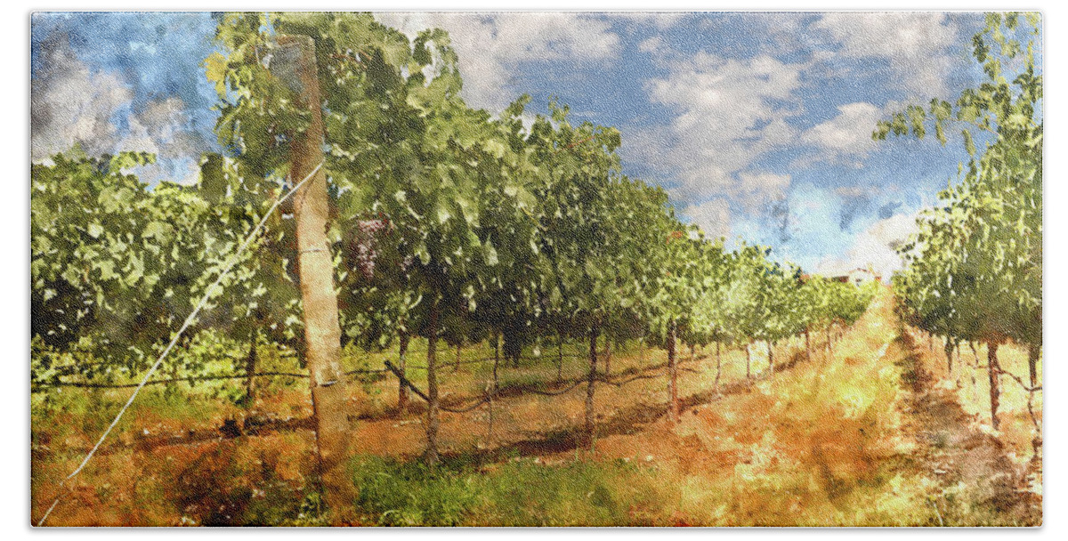 Sky Bath Towel featuring the photograph Napa Vineyard in the Spring #1 by Brandon Bourdages