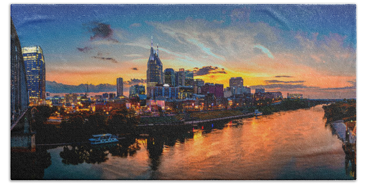 At&t Bath Towel featuring the photograph Nashville skyline panorama #1 by Brett Engle