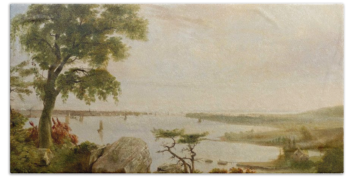 John Gadsby Chapman(american Bath Towel featuring the painting New York from Weehawken #1 by John Gadsby