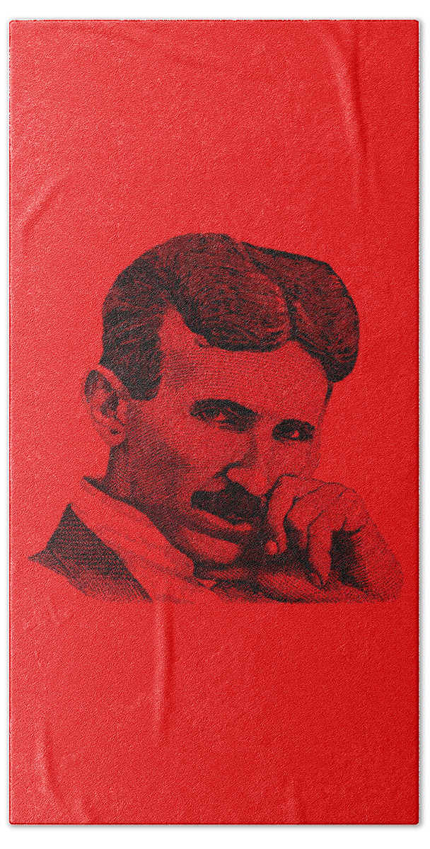 Nikola Tesla Bath Towel featuring the digital art Nikola Tesla by War Is Hell Store