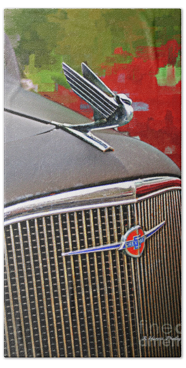 Cars Bath Towel featuring the photograph Old Chevy Hood Ornament #1 by Randy Harris