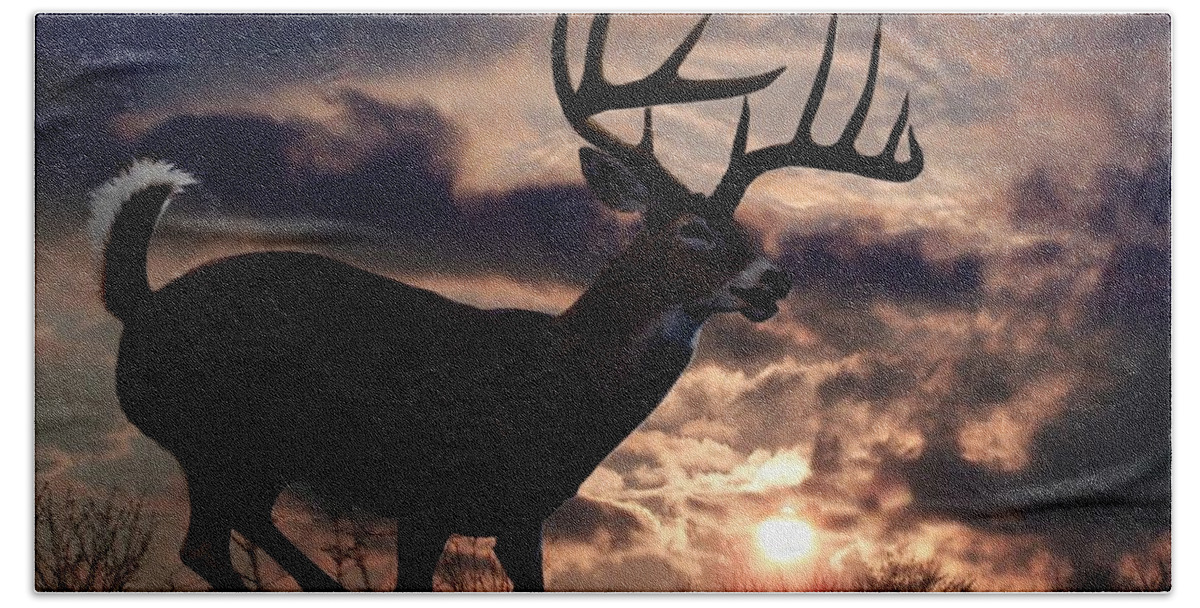 Whitetail Deer Bath Towel featuring the digital art On The Run #1 by Bill Stephens