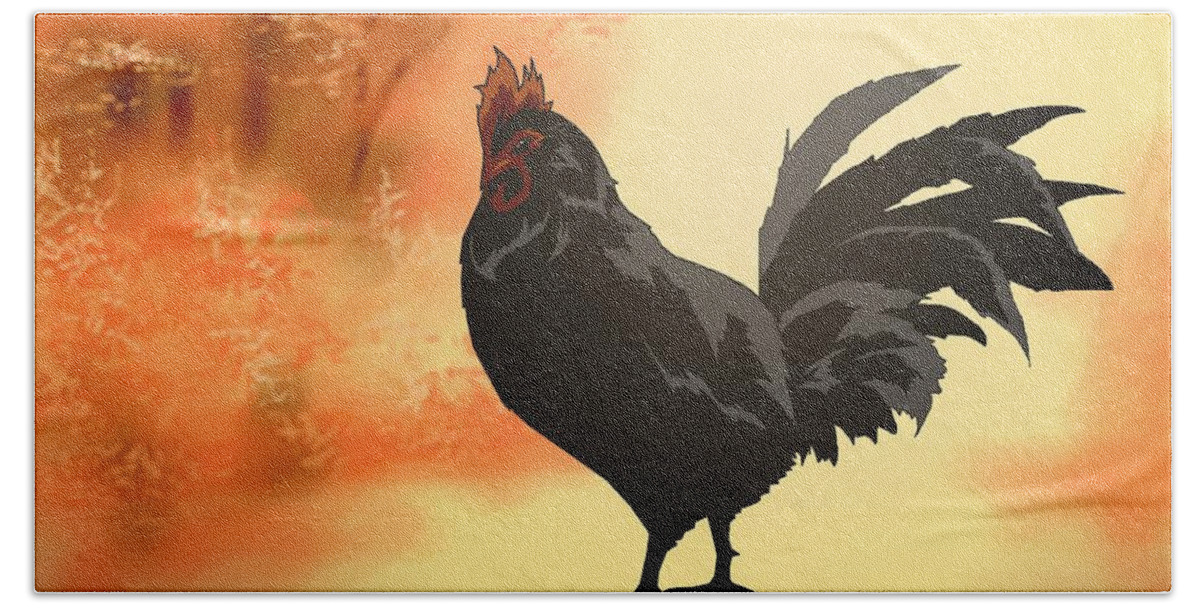 Rooster Hand Towel featuring the digital art Onward by Alice Chen