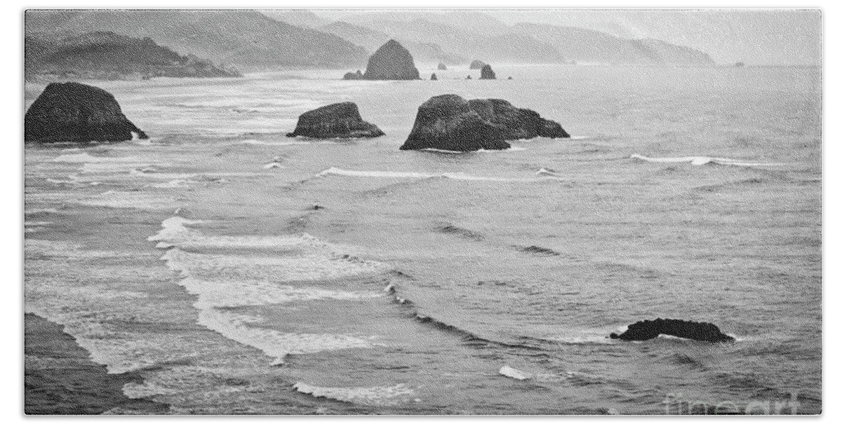 Haystack Bath Towel featuring the photograph Oregon Coast in Black and White #1 by Bruce Block