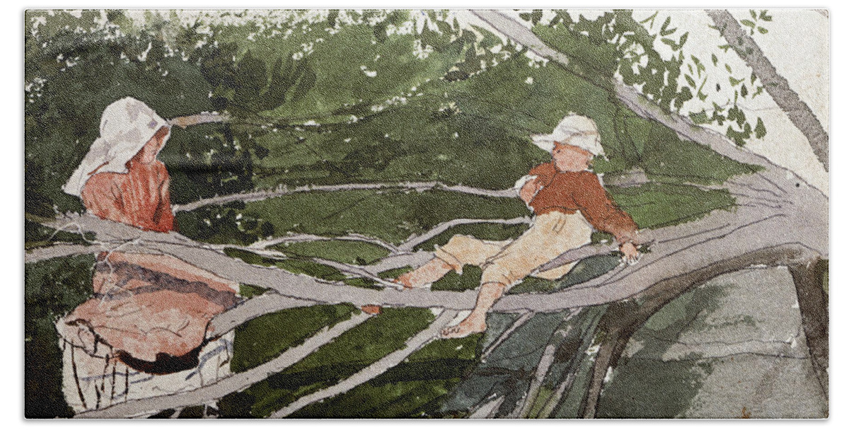Winslow Homer Bath Towel featuring the drawing Out on a Limb #2 by Winslow Homer