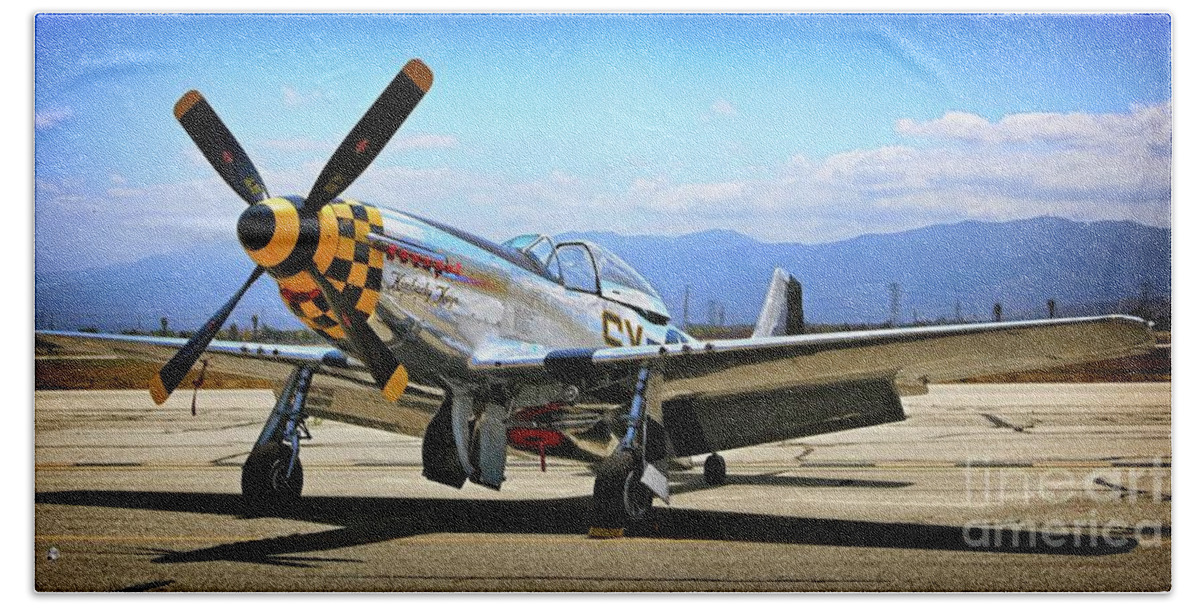 Aircraft Hand Towel featuring the photograph P-51 Mustang Kimberley Kaye #1 by Gus McCrea