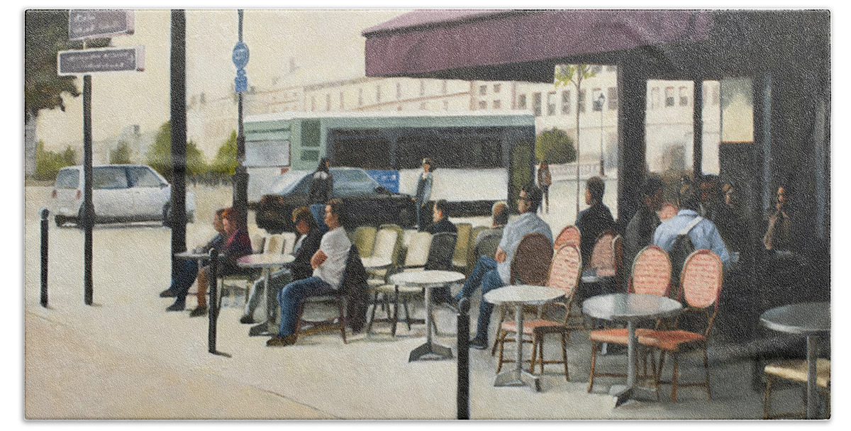 Paris Bath Towel featuring the painting Paris cafe #1 by Tate Hamilton