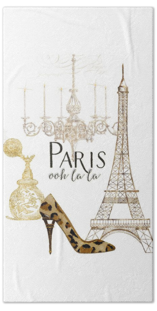 Fashion Hand Towel featuring the painting Paris - Ooh la la Fashion Eiffel Tower Chandelier Perfume Bottle by Audrey Jeanne Roberts