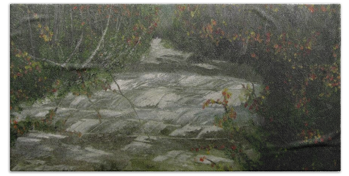 Creek Bath Towel featuring the painting Peavine Creek #2 by David Bartsch