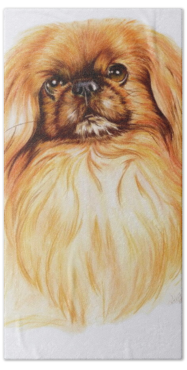 Toy Group Hand Towel featuring the painting Pekingese in Watercolor by Barbara Keith