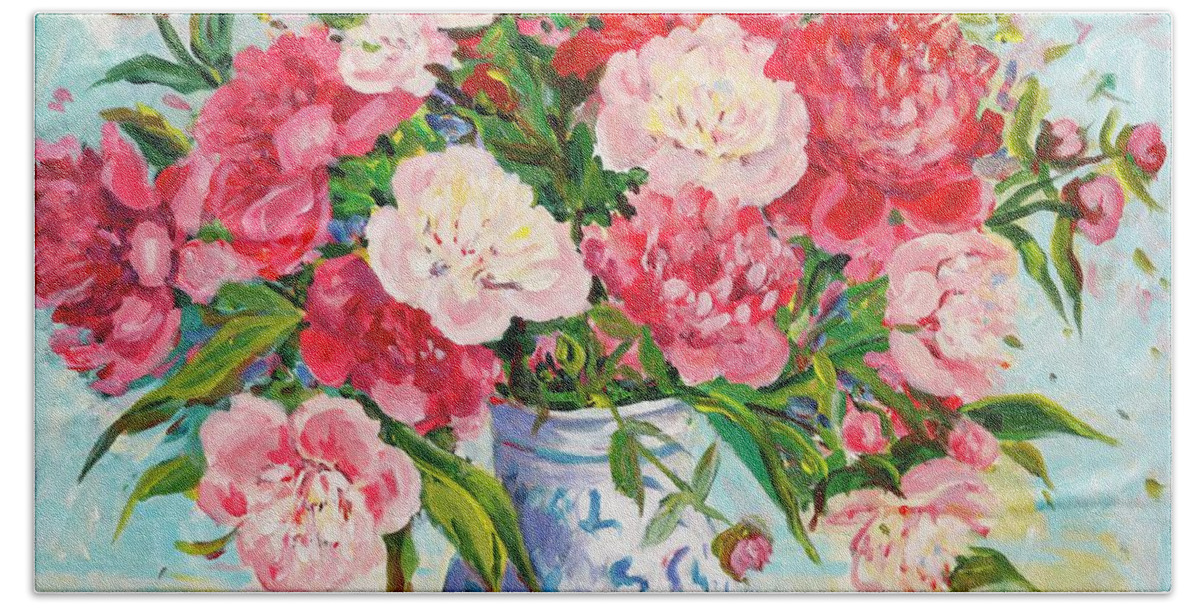 Flowers Bath Towel featuring the painting Peonies by Ingrid Dohm