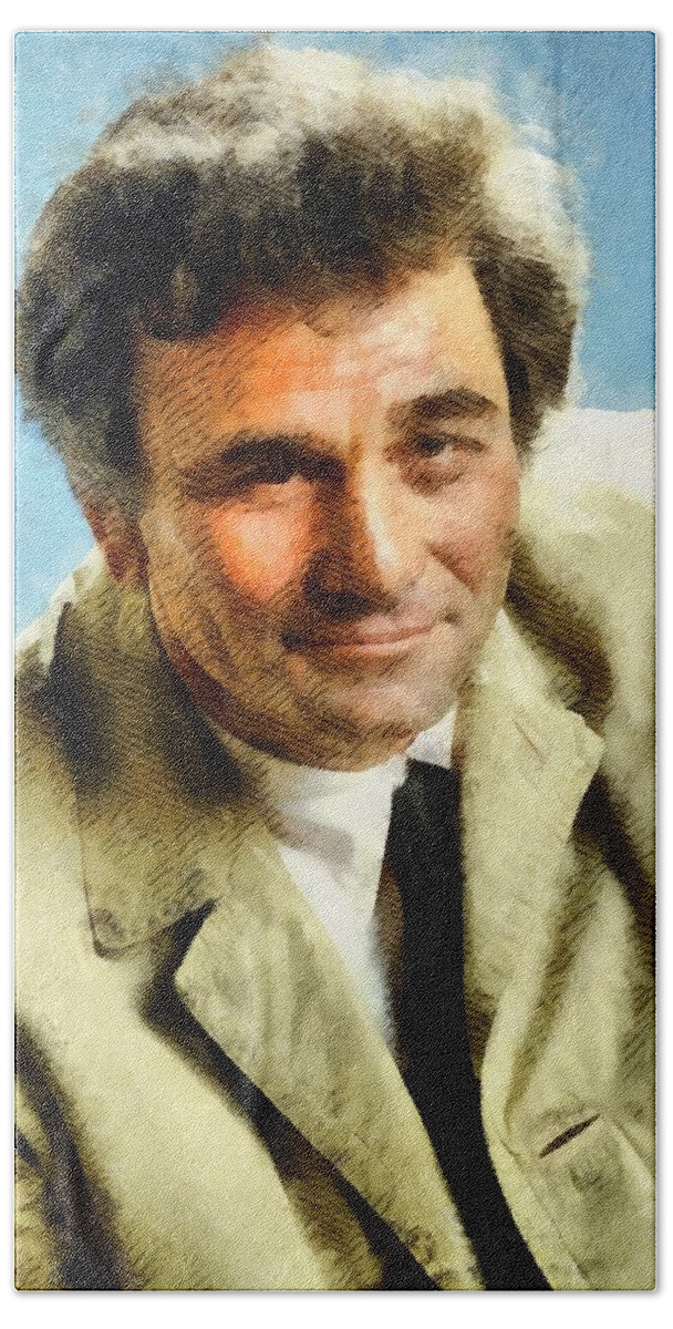 Peter Bath Towel featuring the painting Peter Falk, Columbo #8 by Esoterica Art Agency