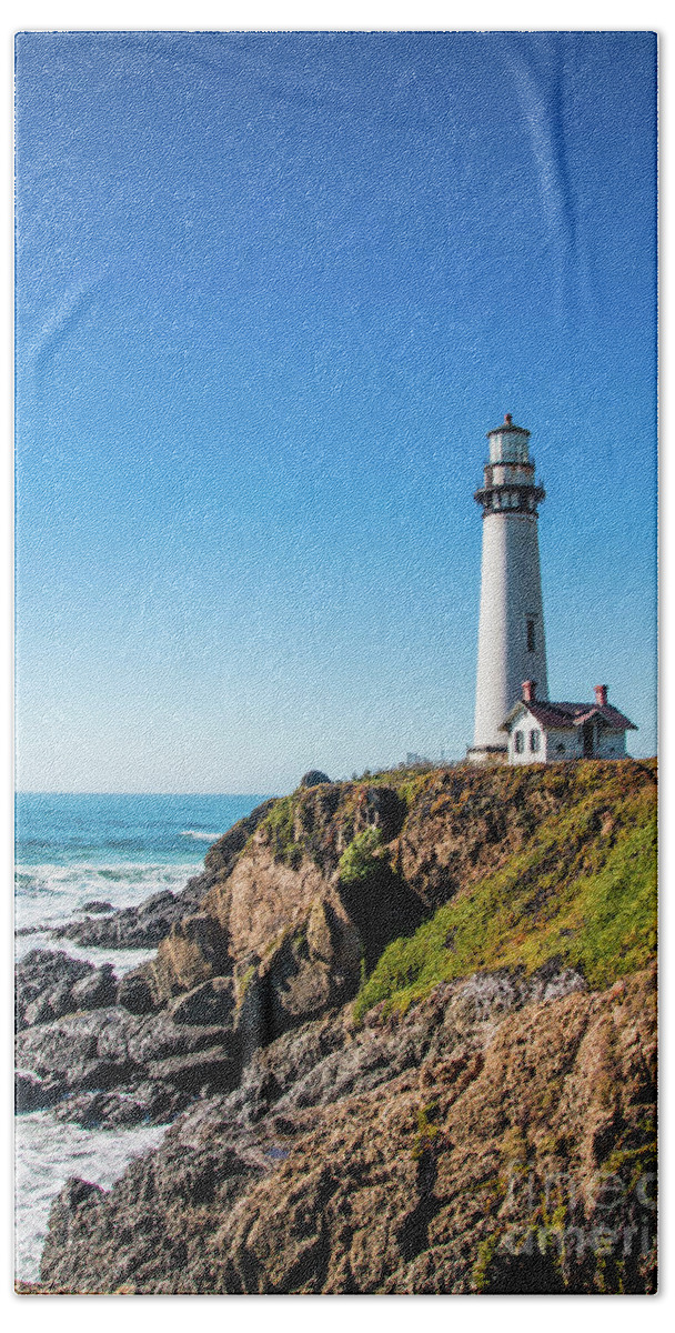 Coastline Hand Towel featuring the photograph Pigeon Point Lighthouse on highway No. 1, California by Amanda Mohler